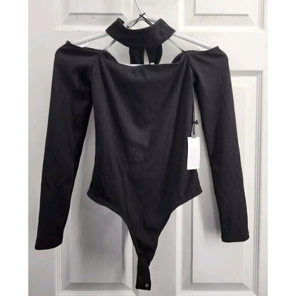 ASTR The Label NWT Long Sleeve Cutout Choker Bodysuit in Black XS - Picture 1 of 6